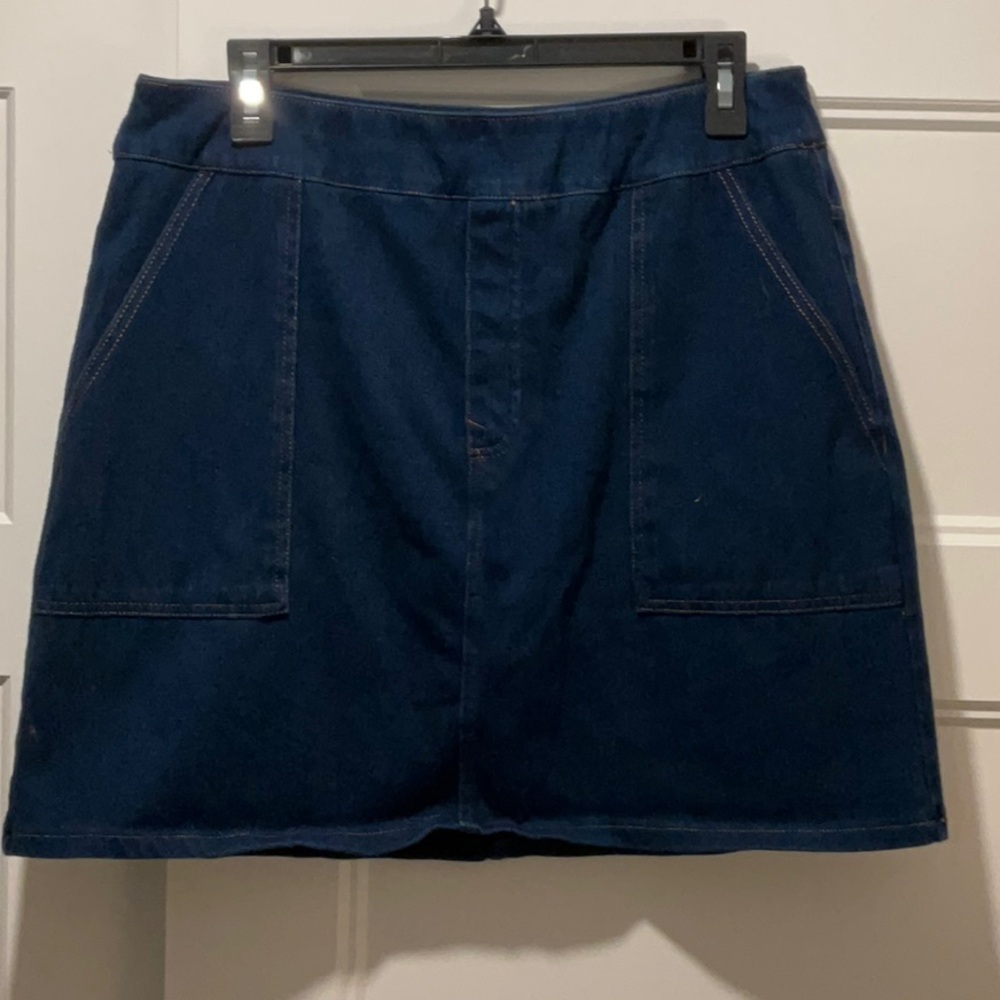 DSQUARED2 Navy Blue Denim Skirt with knit shorts sewn in